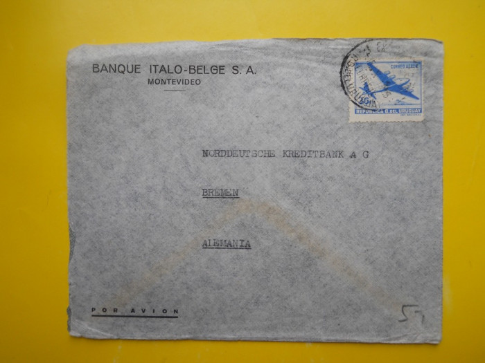 HOPCT PLIC S 257 URUGUAY/ STAMPILOGRAFIE DEOSEBITA !!BANQUE ITALO-BELGE S A