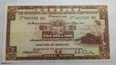 BANCNOTA 5 DOLARI HONG KONG - 1971 foto