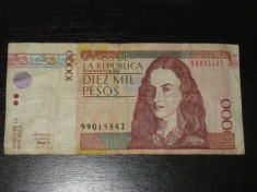 Bancnota 10.000 pesos Columbia 2009 foto