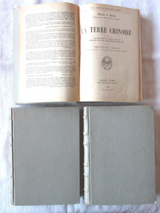 Carte veche: &quot;LA TERRE CHINOISE&quot;, 3 vol., Pearl S Buck, 1936. Cartonate (legate)