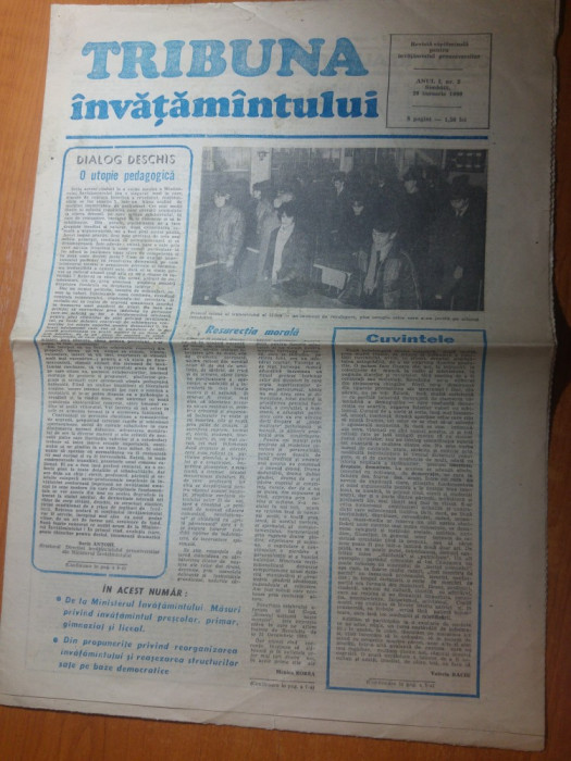 ziarul tribuna invatamantului anul 1,nr. 2 din 20 ianuarie 1990- revolutia