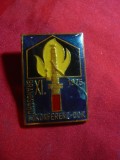 Insigna - A 11a Conferinta impotriva incendiilor - Pompieri 1975 , 2,4x3,5 cm