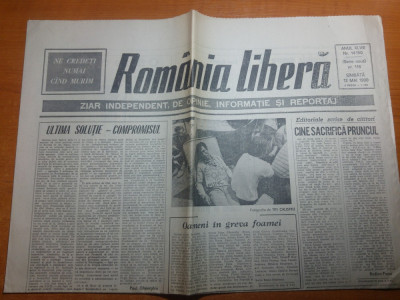 ziarul romania libera 12 mai 1990-scrisoare lui ion iliescu si greva foamei foto