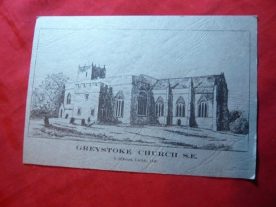 Gravura S.Jefferson Carlisle 1840-Greystoke Church , dim.= 15,5x10,5 cm foto