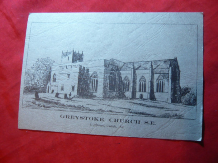 Gravura S.Jefferson Carlisle 1840-Greystoke Church , dim.= 15,5x10,5 cm