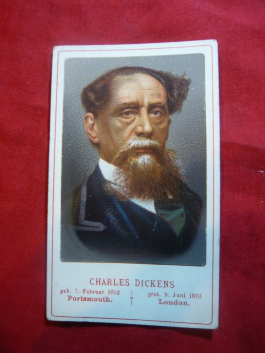 Fotografie veche pe carton Ch.Dickens ,inc.sec.XX , color
