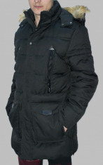 Geaca barbati de iarna neagra Parka groasa cu gluga casual slim fit foto