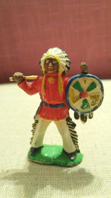 Figurina veche indian capetenie, 8cm, cauciuc, colectie, decor, diorama foto