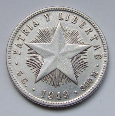 20 Centavos 1949 - Cuba - PATRIA Y LIBERTAD - Argint - (2) foto