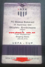 Bilet LASK LINZ - STEAUA BUCURESTI 1999-2000 UEFA CUP Fotbal foto