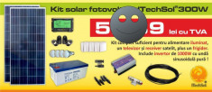 Kit (sistem) solar fotovoltaic ITechSol? 300W, pentru iluminat 12V si invertor 1000W pentru alimentare TV, receiver satelit si frigider foto