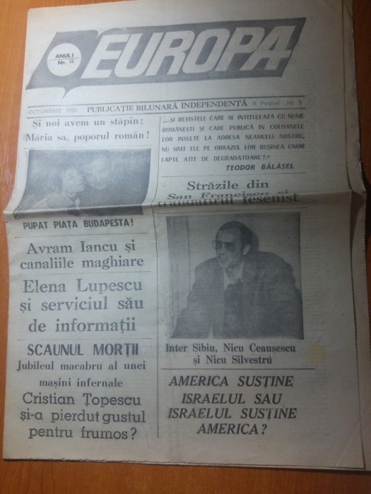 ziarul europa anul 1,nr. 2 octombrie 1990-art. nicu ceausescu si silvu brucan