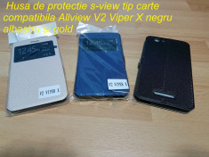 Husa de protectie s-view tip carte Allview V2 Viper X negru albastru si gold foto