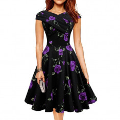 G483-111D Rochie midi skater, stil retro, cu imprimeu floral foto