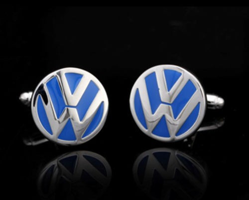 Butoni tema auto VW argintii inox + cutie simpla cadou
