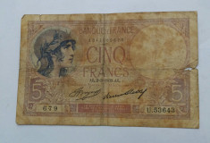 Bancnota 5 franci 1933 Franta foto