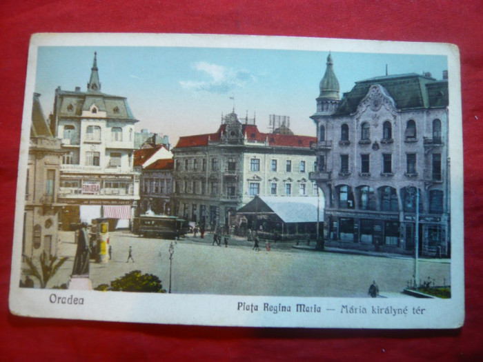 Ilustrata Oradea - Piata Regina Maria 1929 , color