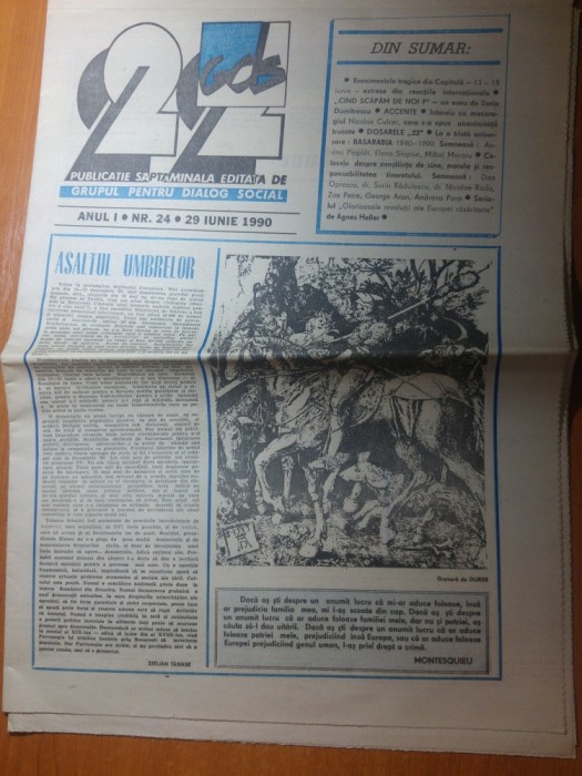 ziarul &quot;22&quot; din 29 iunie 1990-articol despre mineriada,reactiile internationale