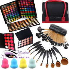 Make up kit profesionisti trusa machiaj 180 culori 24 pensule geanta case fard foto