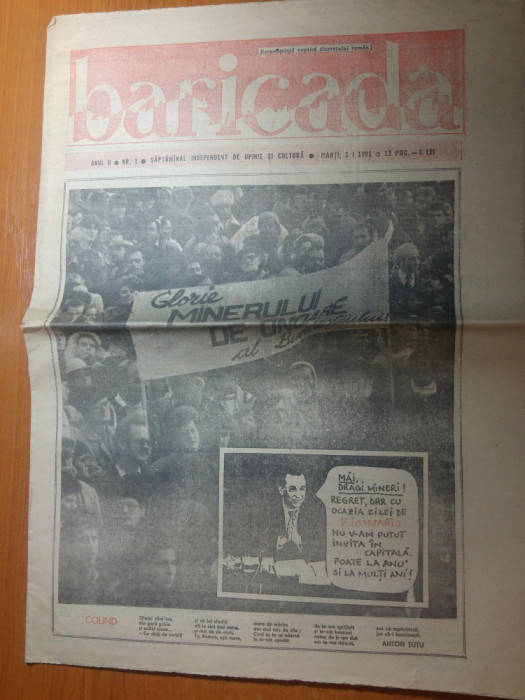 ziarul baricada 8 ianuarie 1991-art. despre mineriada si despre regele mihai