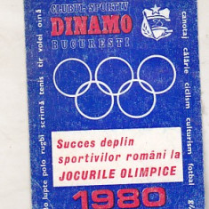 bnk cld Calendar de buzunar 1980 - Dinamo Bucuresti