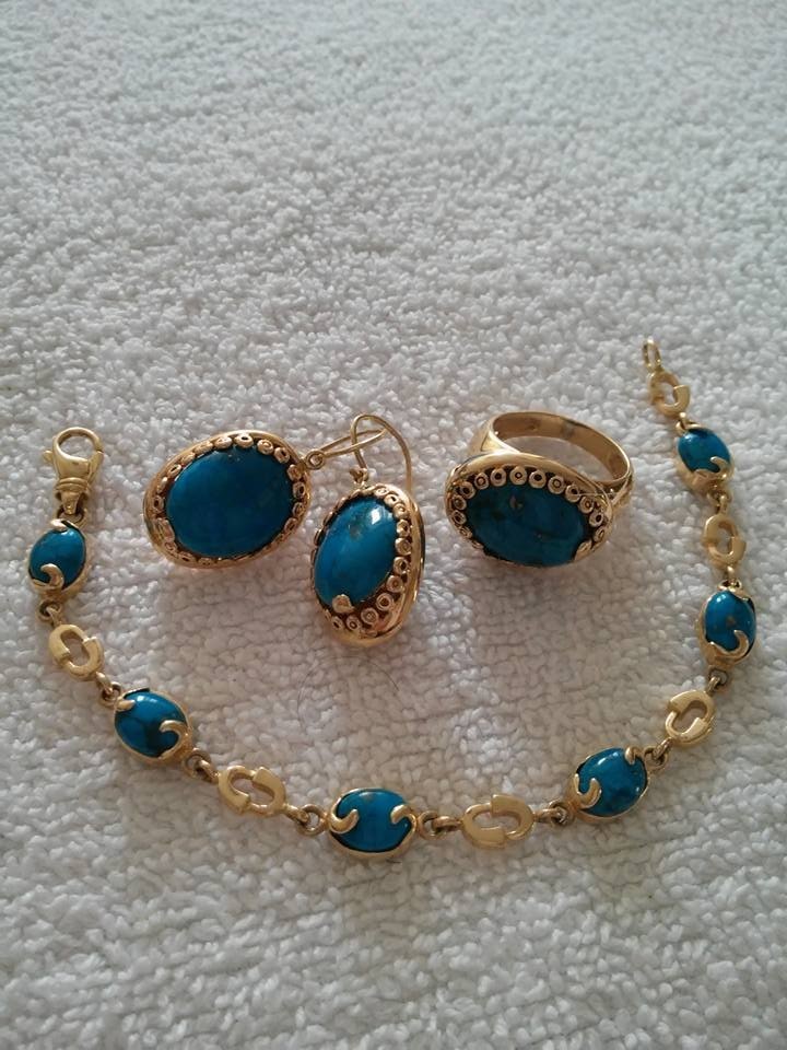 Vand set bijuterii din aur cu pietre semipretioase turcoaz Set