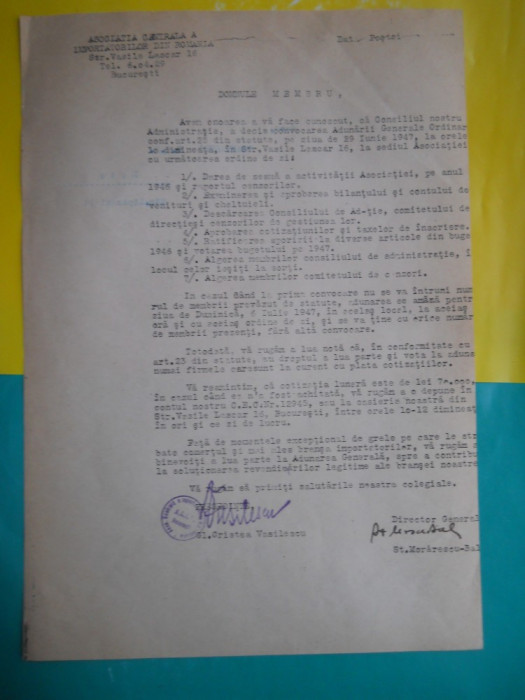 HOPCT DOCUMENT VECHI 6 - ASOCIATIA CENTRALA A IMPORTATORILOR RO BUCURESTI 1947