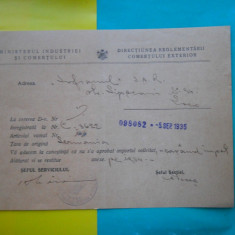 HOPCT DOCUMENT VECHI 66 - MINISTERUL INDUSTRIEI COMERT EXTERIOR /BUCURESTI 1935