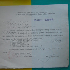 HOPCT DOCUMENT VECHI 62 - MINISTERUL INDUSTRIEI COMERT EXTERIOR /BUCURESTI 1935