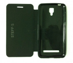 HUSA TOC FLIP COVER CARTE DIN PIELE ECO PENTRU ALCATEL POP 4 - POP C4 5051 NEGRU foto