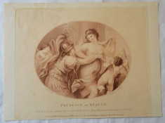 Giovani Battista Cipriani &amp;quot;Prudence and Beauty&amp;quot; gravura veche 1794 foto