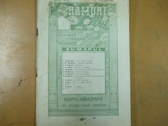 Ramuri Anul III No. 21 1 noiembrie 1908 Craiova Soricu, Făgețel, Aron Cotruș 017