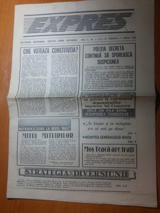 ziarul expres 26 februarie -4 martie 1991- articol despre generalul vasile milea