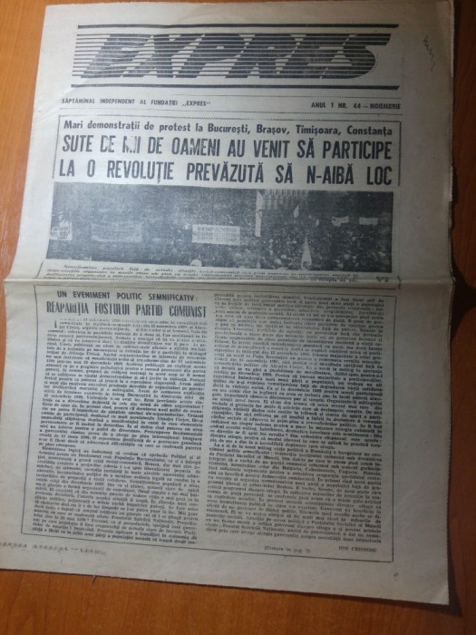ziarul expres 14 noiembrie 1990-mari demonstratii de protest in toata tara