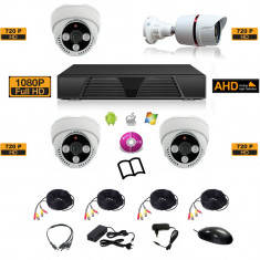 Sistem complet de supraveghere kit DVR FullHD 1080p + 4 camere HD mixt 3i1e foto