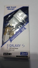 Adaptor 2 amperi pentru samsung + CABLU KIT MICRO USB 2 in 1 cu USB de 1 M-2A foto