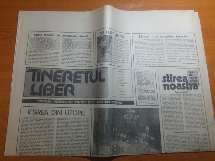 ziarul tineretul liber 23 ianuarie 1990-art. &quot; iesirea din utopie &quot;