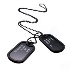 Dog Tag Inox military armata Dublu cu rama silicon pandantiv lant negru foto