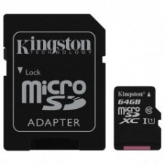 Kingston 64GB microSDXC - Clasa 10, UHS-I, 45MB/s Citire, Card + Adaptor SD foto