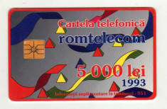 ROM 002D CARTELA ROMTELECOM 5000 LEI DESEN ABSTRACT 1993 CU SEMNUL MORENO foto