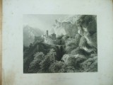 Gravura castel San Benedetto in muntii Sabini Lazio Rieti Italia Payne Biermann