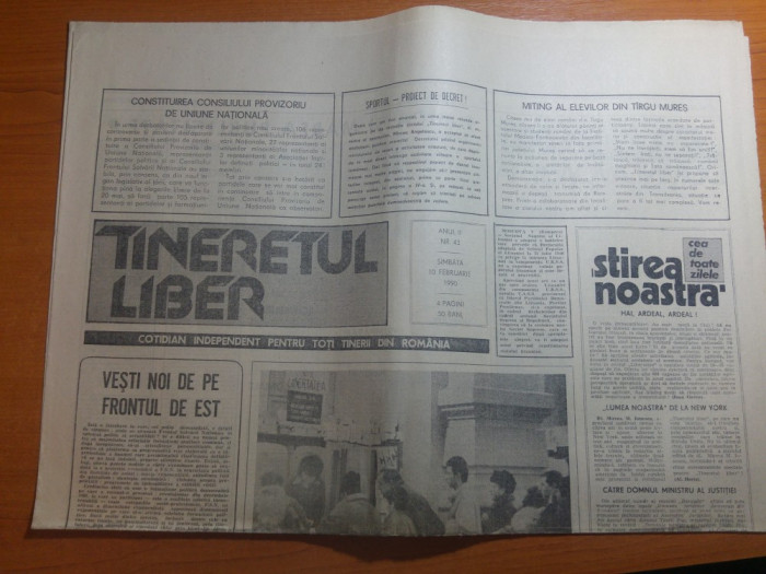 ziarul tineretul liber 10 februarie 1990-art. miting al elevilor din targu mures