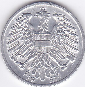 Moneda Austria 1 Shiling 1957 - KM#2871 XF+/aUNC ( EROARE - surplus de metal ) foto