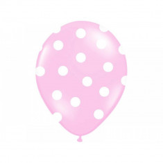 Baloane roz cu buline albe, 30 cm, 5buc/set foto