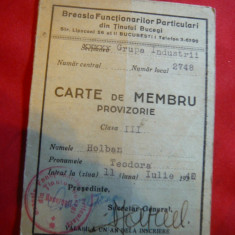 Carte Membru - Breasla Functionarilor Publici- Tinutul Bucegi -gr.Industrii 1940