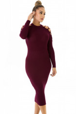 D510-81 Rochie midi bodycon, de seara, cu maneci lungi decupate si accesorizate cu bretele foto