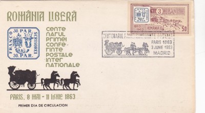 EXIL CONFERINTA POSTALA PARIS 1963 FDC ORIGINAL PLIC EMBOSAT! IMPERF . foto