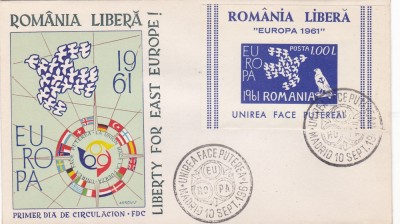 EXIL EUROPA CEPT 1961 FDC ORIGINAL PLIC EMBOSAT! BLOC . foto