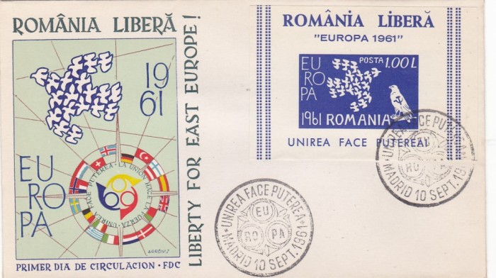 EXIL EUROPA CEPT 1961 FDC ORIGINAL PLIC EMBOSAT! BLOC .