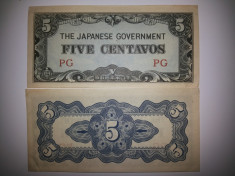 FILIPINE OCUPATIE JAPONEZA JAPONIA 5 CENTAVOS 1942 UNC foto